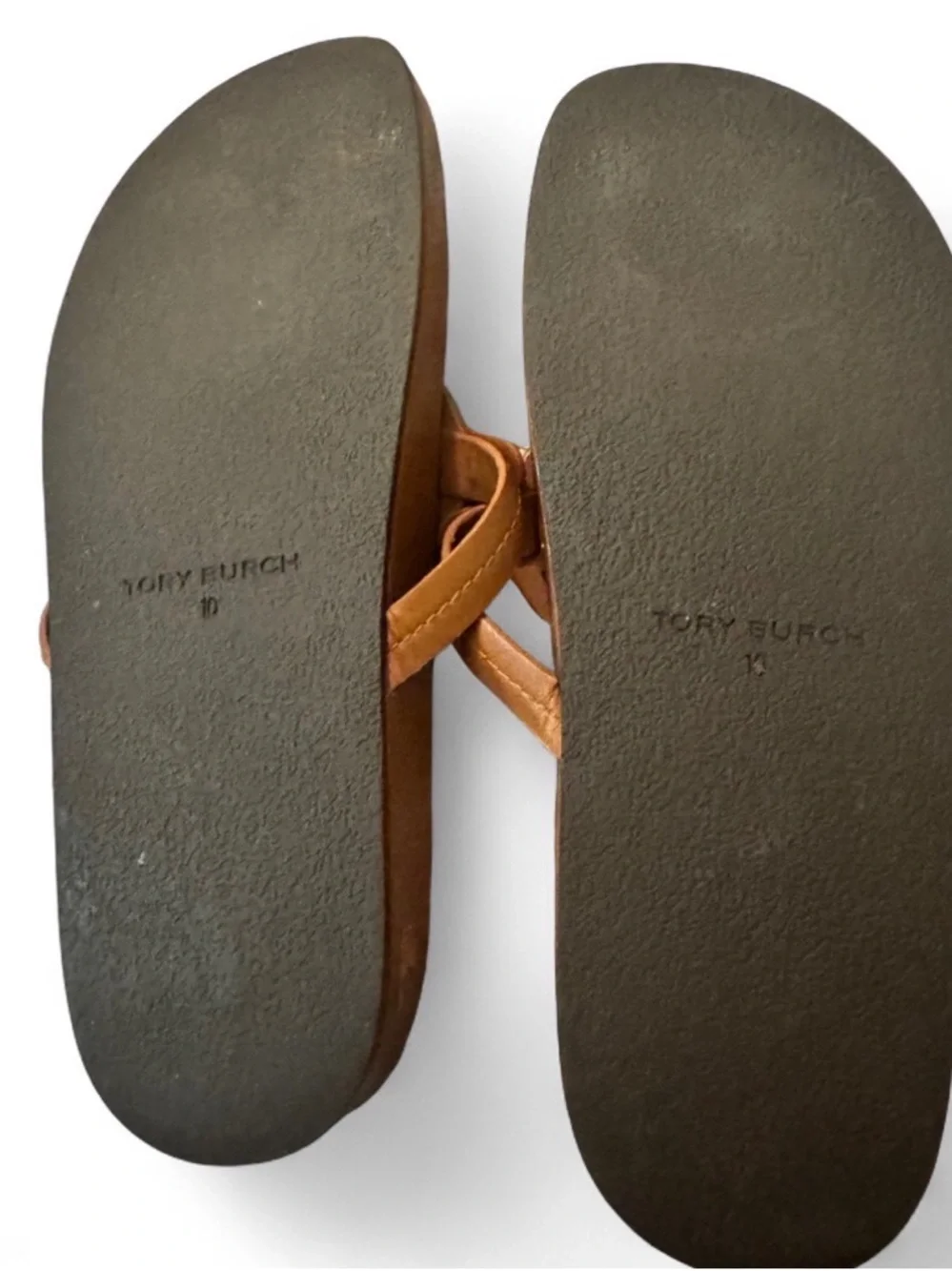 Tory Burch Miller Cloud Tan Leather Logo Thong Sandal Platform Slide Womens 10